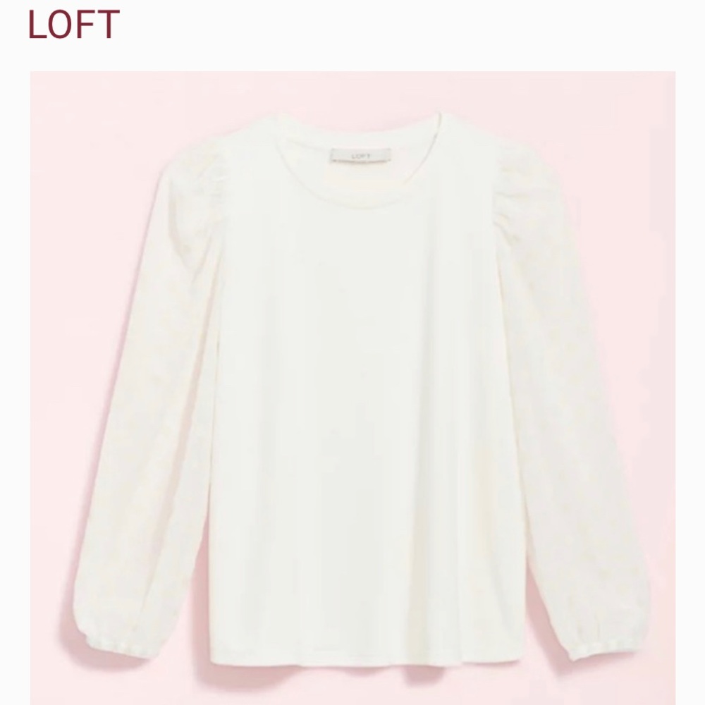 BNWT Petite dotted mixed media top, whisper white